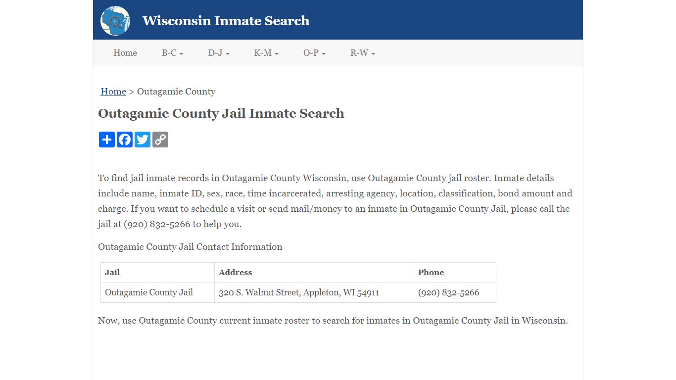 Outagamie County Jail Inmate Search
