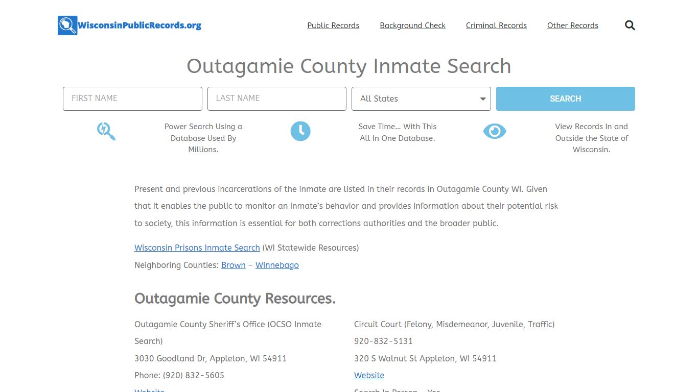 Outagamie County Inmate Search - Wisconsin Public Records